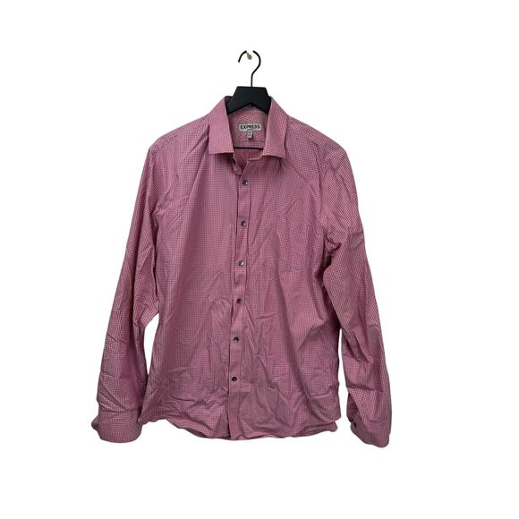 Express Shirt Mens‎ Size Large Red Checkered Fitted Button Up Long Sleeve #37 - Picture 1 of 16